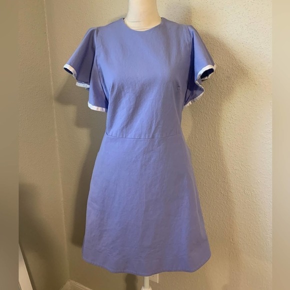 Pearl by Lela Rose Purple White Flutter Sleeve Sheath Dress Size 6 - Picture 2 of 13